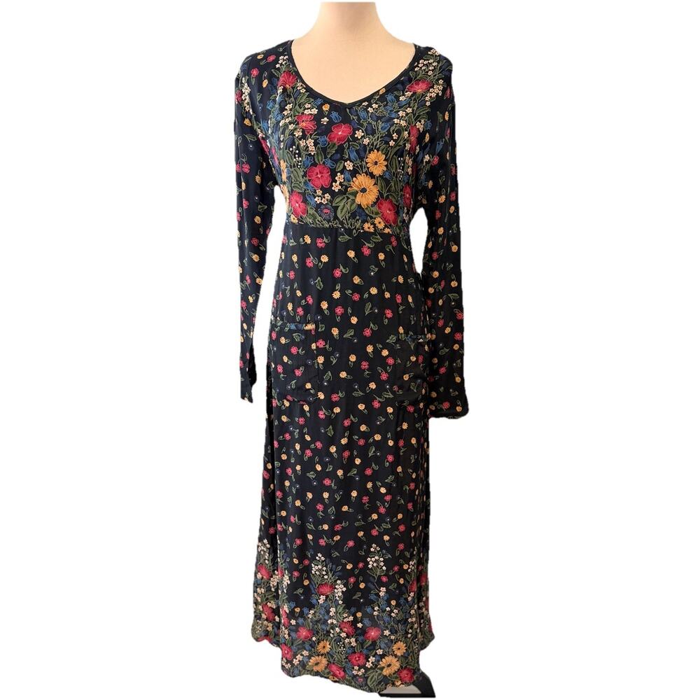 Vintage‎ Y2K 90s Maxi Dress Womens Rayon Small Floral Prairie Cottage Whimsigoth